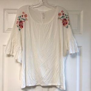 White with Floral Shoulder Top